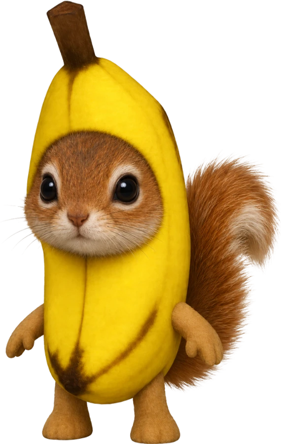 Bonana mascot, a squirrel in a banana suit
